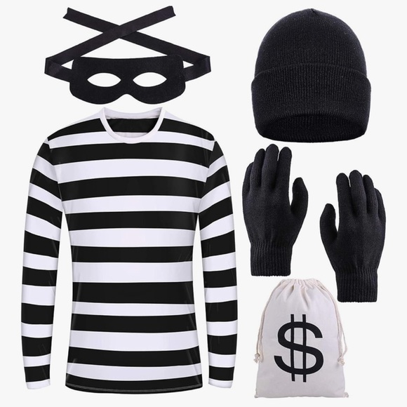 Black and White Robber Thief Man Costume - Picture 2 of 3